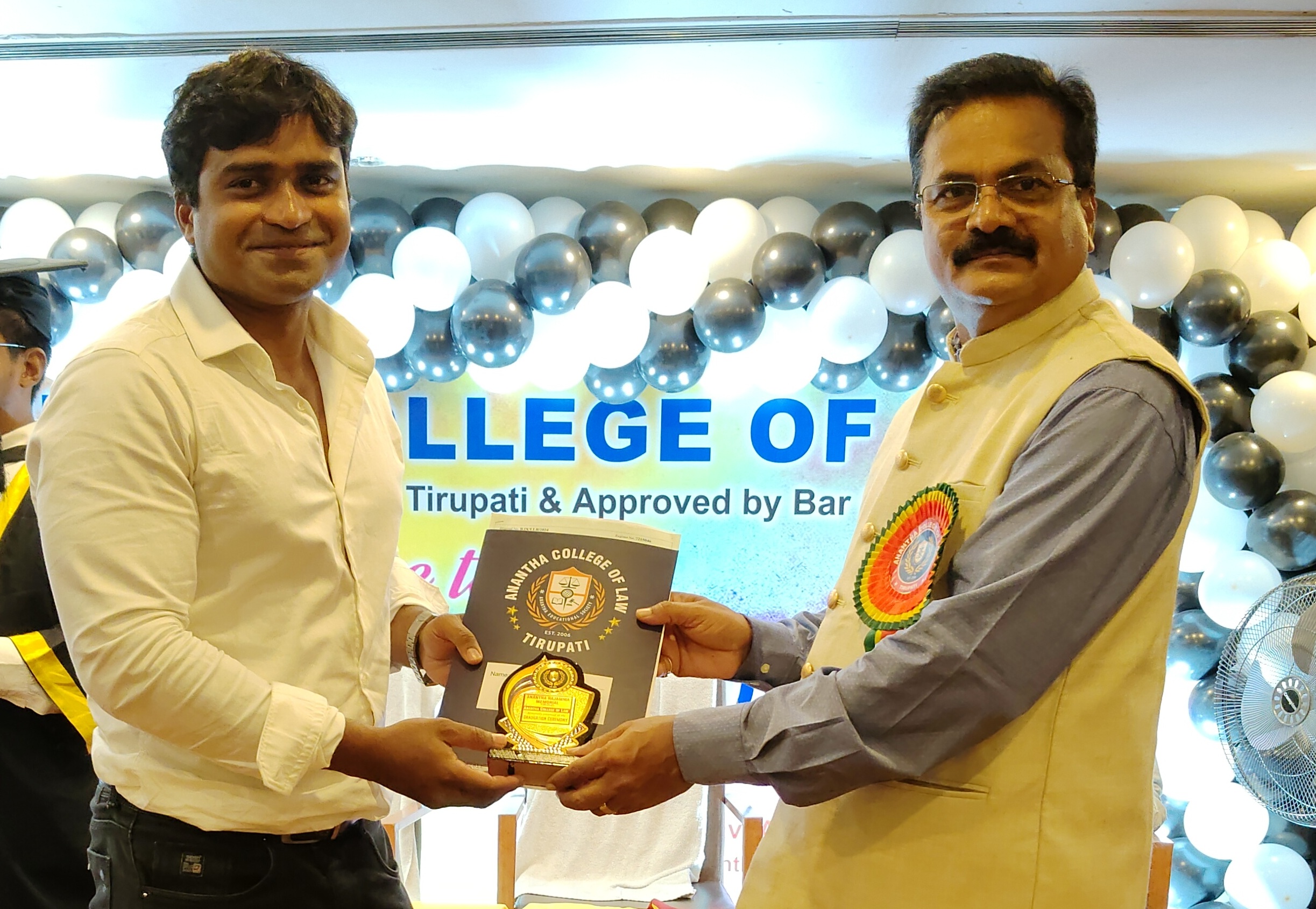 Aadhan S receiving academic recognition